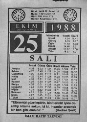 25 Ekim 1988 Takvim Yaprağı - Doğum Günü Hediyesi EFMN14636 - Gökçekoleksiyon