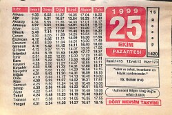 25 Ekim 1999 Takvim Yaprağı - Doğum Günü Hediyesi EFMN14062 - Gökçekoleksiyon