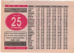 25 Ekim 2001 Takvim Yaprağı EFM(N)3746 - 1