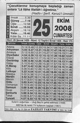 25 Ekim 2008 Takvim Yaprağı - Doğum Günü Hediyesi EFM(N)10667 - 3