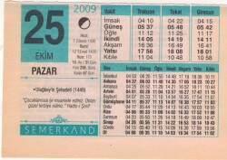 25 Ekim 2009 Takvim Yaprağı EFM(N)3304 - 3
