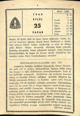 25 Eylül 1960 Takvim Yaprağı - Doğum Günü Hediyesi EFM(N)11276 - 1