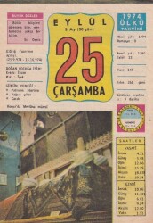 25 Eylül 1974 Takvim Yaprağı -Doğum Günü Hediyesi EFM(N)6395 - Gökçekoleksiyon