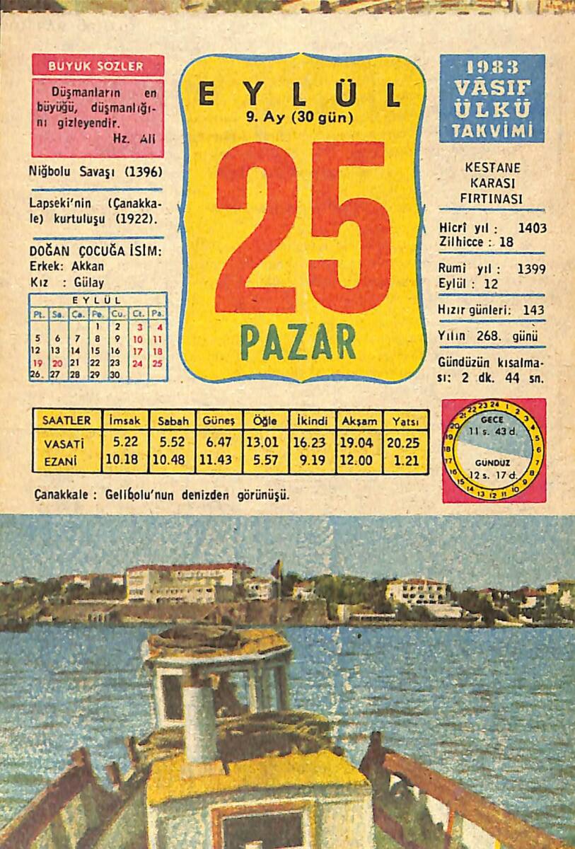25 Eylül 1983 Takvim Yaprağı - Doğum Günü Hediyesi EFMN14751 - 1