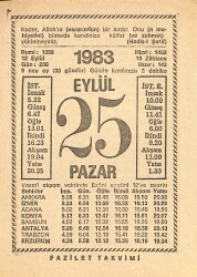 25 Eylül 1983 Takvim Yaprağı - Doğum Günü Hediyesi EFMN15384 - Gökçekoleksiyon