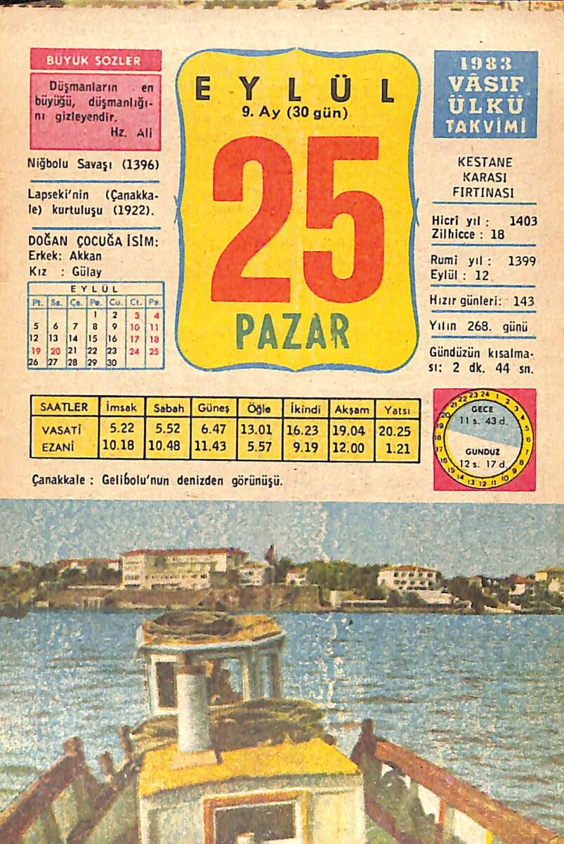 25 Eylül 1983 Takvim Yaprağı - Doğum Günü Hediyesi EFMN15911 - 1