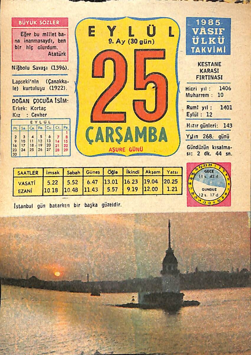 25 Eylül 1985 Takvim Yaprağı - Doğum Günü Hediyesi EFMN14019 - 1