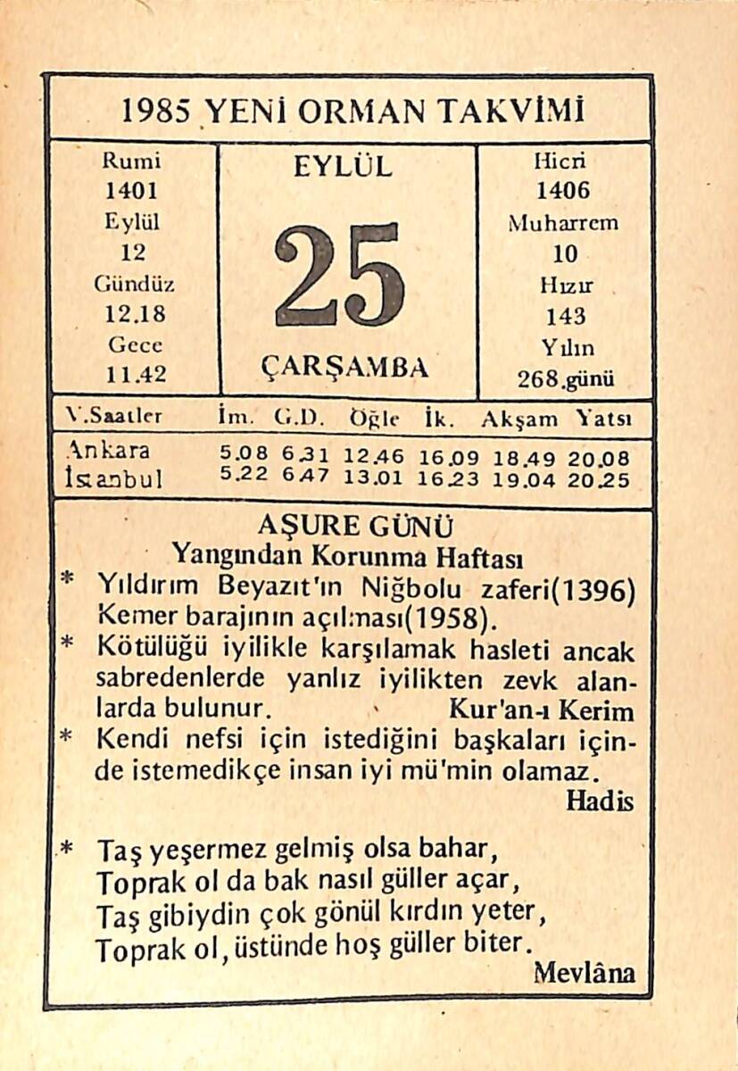 25 Eylül 1985 Takvim Yaprağı - Doğum Günü Hediyesi EFMN14974 - 1