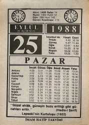 25 Eylül 1988 Takvim Yaprağı - Doğum Günü Hediyesi EFMN14666 - Gökçekoleksiyon