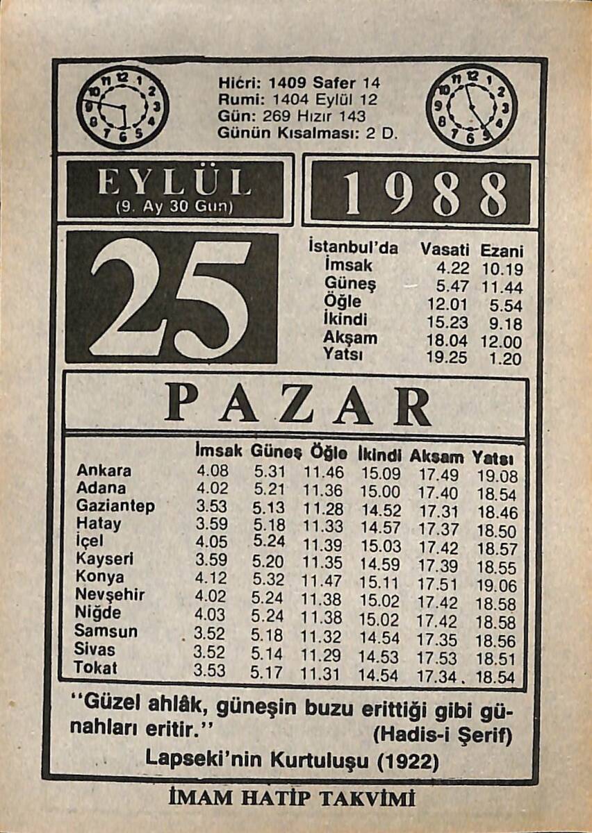 25 Eylül 1988 Takvim Yaprağı - Doğum Günü Hediyesi EFMN14666 - 1