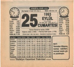 25 Eylül 1993 Takvim Yaprağı EFM(N)2897 - 2