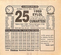 25 Eylül 1999 Takvim Yaprağı - Doğum Günü Hediyesi EFMN15482 - Gökçekoleksiyon