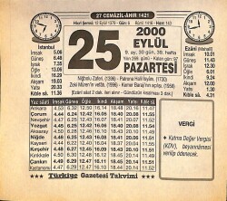 25 Eylül 2000 Takvim Yaprağı - Doğum Günü Hediyesi EFMN14235 - Gökçekoleksiyon