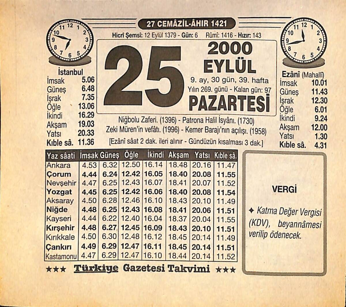 25 Eylül 2000 Takvim Yaprağı - Doğum Günü Hediyesi EFMN14235 - 1