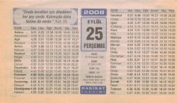25 Eylül 2008 Takvim Yaprağı EFM(N)2931 - 2