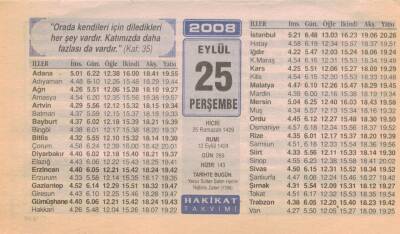 25 Eylül 2008 Takvim Yaprağı EFM(N)2931 - 1