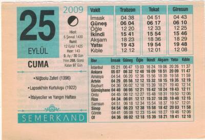 25 Eylül 2009 Takvim Yaprağı EFM(N)2948 - 3