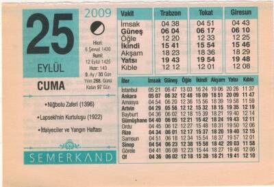 25 Eylül 2009 Takvim Yaprağı EFM(N)2948 - 1