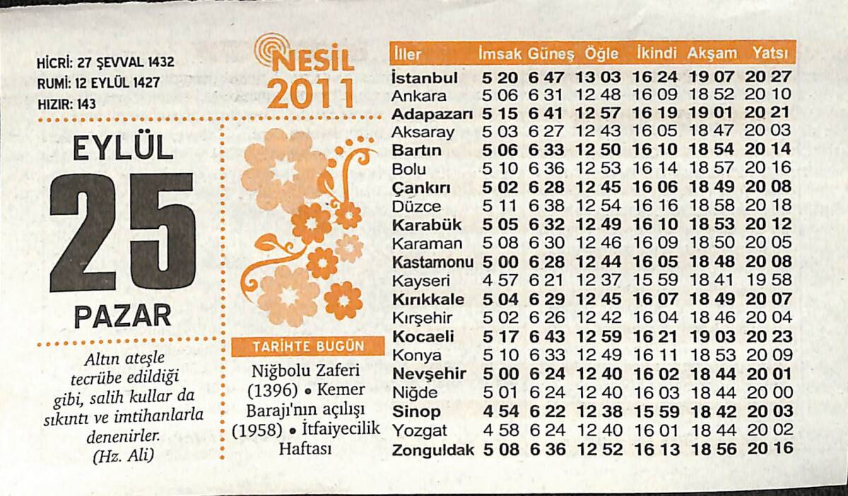25 Eylül 2011 Takvim Yaprağı - Doğum Günü Hediyesi EFMN14371 - 1