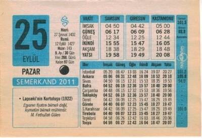 25 Eylül 2011 Takvim Yaprağı EFM(N)1313 - 3