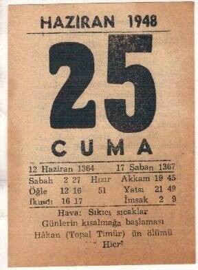 25 Haziran 1948 Takvim Yaprağı EFM(N)1410 - 3