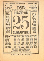 25 Haziran 1983 Takvim Yaprağı - Doğum Günü Hediyesi EFMN15400 - Gökçekoleksiyon