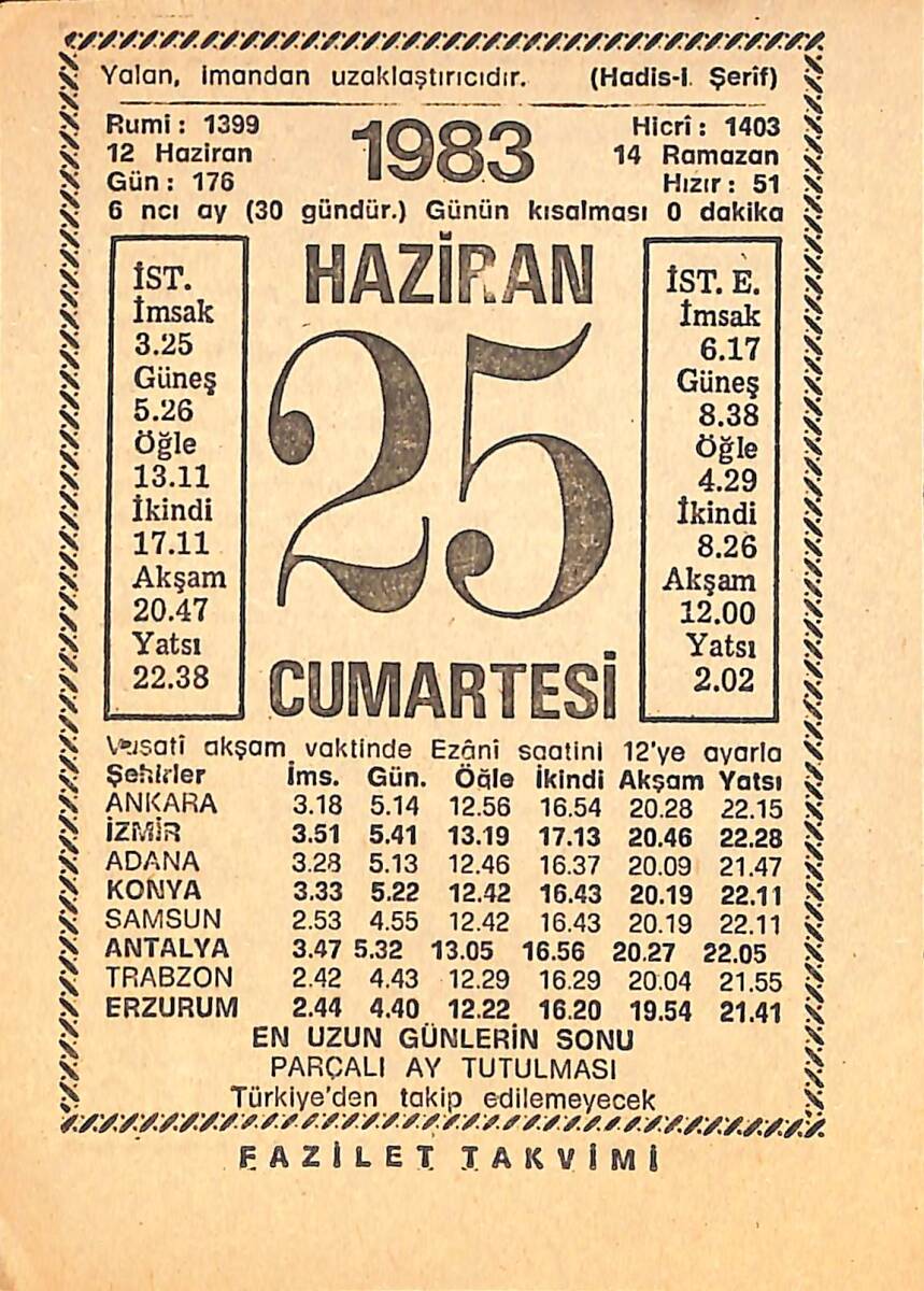 25 Haziran 1983 Takvim Yaprağı - Doğum Günü Hediyesi EFMN15400 - 1