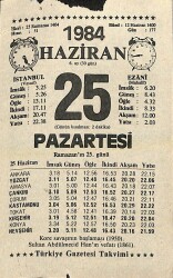 25 Haziran 1984 Takvim Yaprağı - Doğum Günü Hediyesi EFM(N)11389 - Gökçekoleksiyon