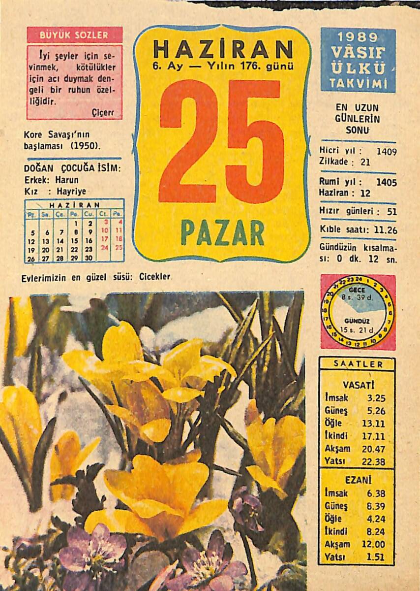 25 Haziran 1989 Takvim Yaprağı - Doğum Günü Hediyesi EFMN13911 - 1