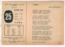 25 Kasım 1960 Ajans Türk Takvim Yaprağı (Şiirli Saatli) EFM(N) 1791 - 4