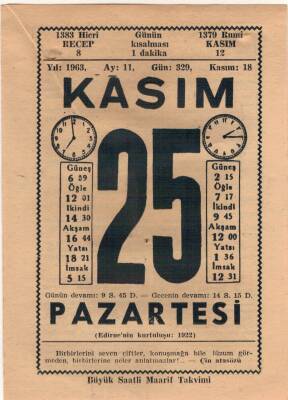 25 Kasım 1963 Takvim Yaprağı EFM(N)3704 - 2