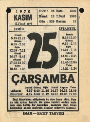 25 Kasım 1970 Takvim Yaprağı - Doğum Günü Hediyesi EFM(N)10757 - 1