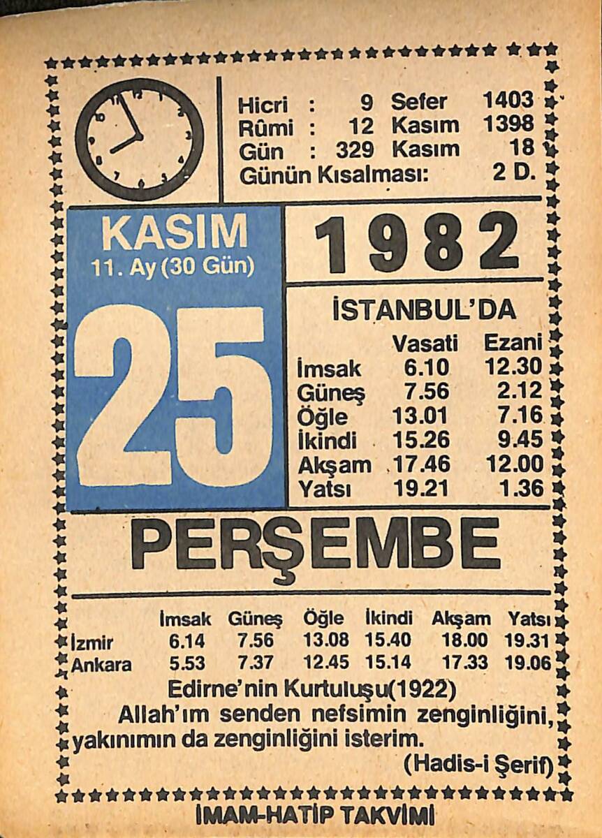 25 Kasım 1982 Takvim Yaprağı - Doğum Günü Hediyesi EFMN15966 - 1