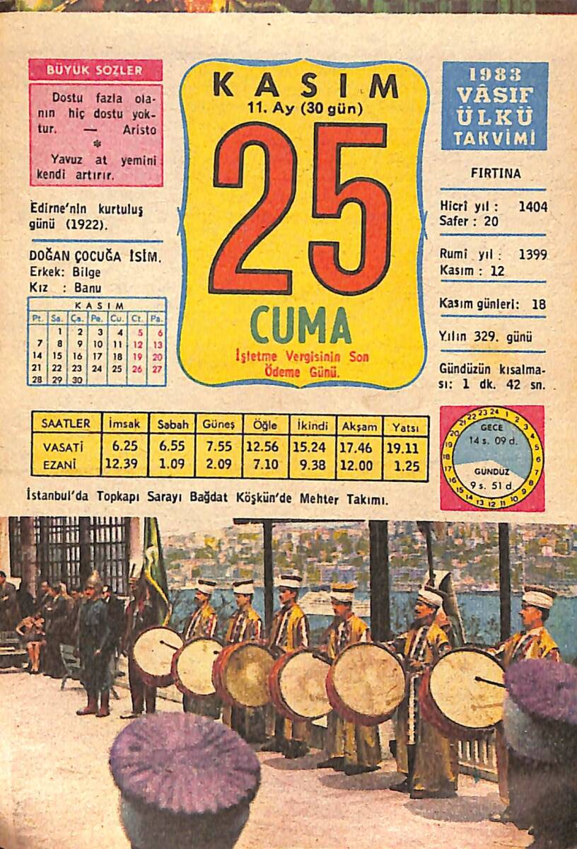 25 Kasım 1983 Takvim Yaprağı - Doğum Günü Hediyesi EFMN15936 - 1