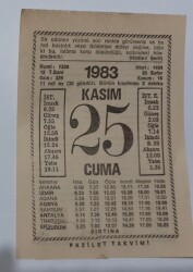25 Kasım 1983 Takvim Yaprağı - Doğum Günü Hediyesi EFM(N)6932 - Gökçekoleksiyon
