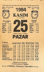25 Kasım 1984 Takvim Yaprağı - Doğum Günü Hediyesi EFMN14529 - Gökçekoleksiyon