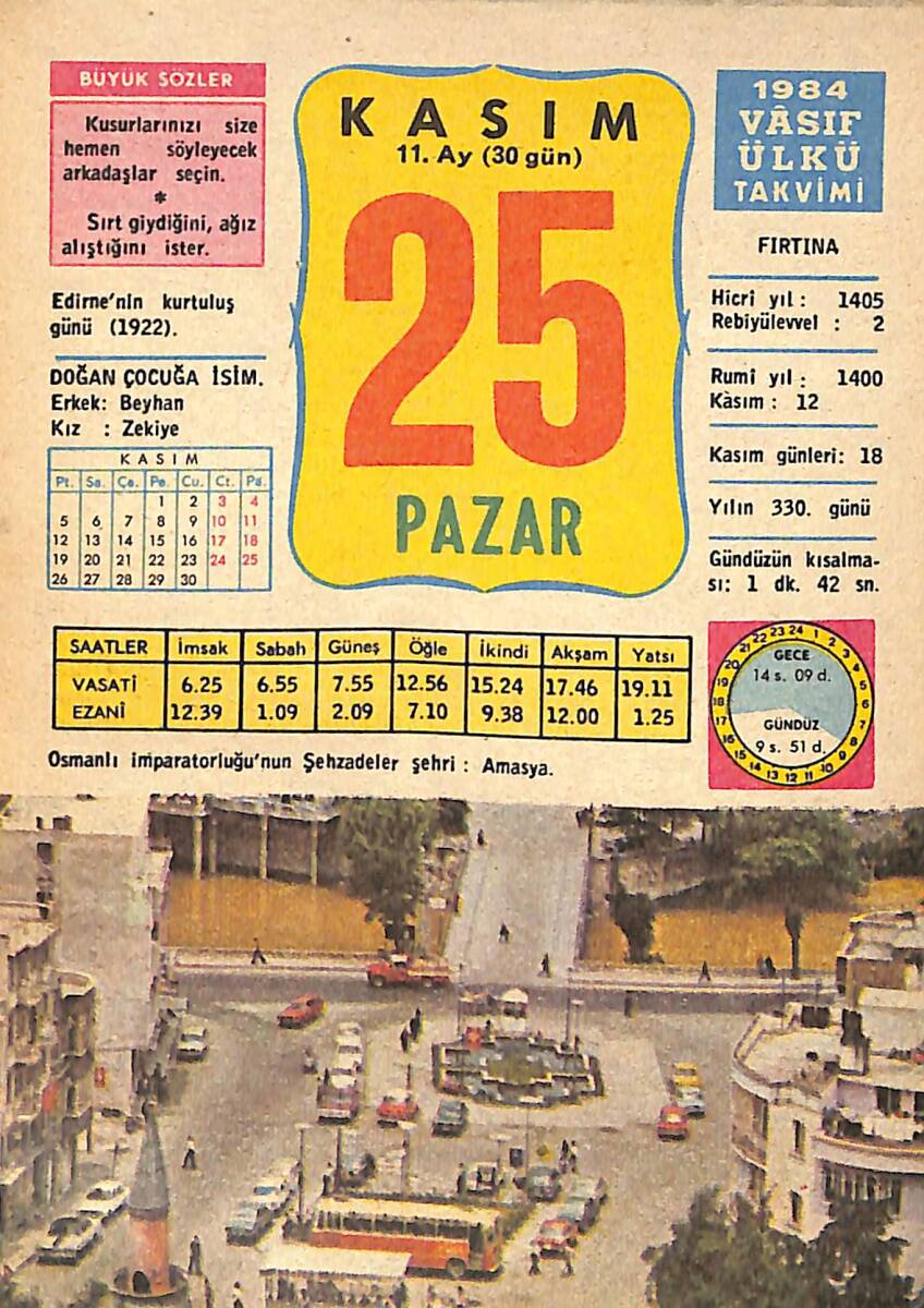 25 Kasım 1984 Takvim Yaprağı - Doğum Günü Hediyesi EFMN14786 - 1