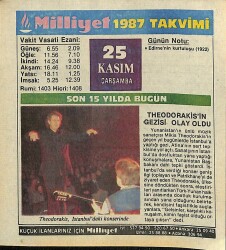25 Kasım 1987 Takvim Yaprağı - Doğum Günü Hediyesi EFM(N)11854 - Gökçekoleksiyon
