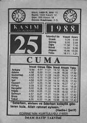 25 Kasım 1988 Takvim Yaprağı - Doğum Günü Hediyesi EFMN14605 - Gökçekoleksiyon