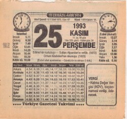 25 Kasım 1993 Takvim Yaprağı EFM(N)3879 - 1