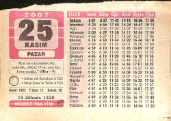 25 Kasım 2007 Takvim Yaprağı - Doğum Günü Hediyesi EFMN15996 - Gökçekoleksiyon