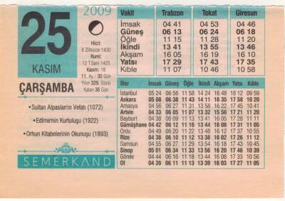 25 Kasım 2009 Takvim Yaprağı EFM(N)3849 - 2