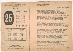 25 Mart 1960 Ajans Türk Takvim Yaprağı (Şiirli Saatli) EFM(N)1551 - 4