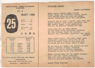 25 Mart 1960 Ajans Türk Takvim Yaprağı (Şiirli Saatli) EFM(N)1551 - 4