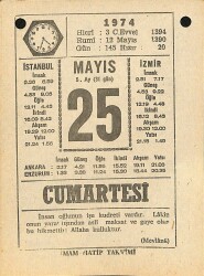 25 Mayıs 1974 Takvim Yaprağı - Doğum Günü Hediyesi EFM(N)11981 - Gökçekoleksiyon