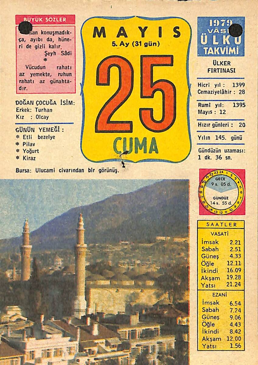 25 Mayıs 1979 Takvim Yaprağı - Doğum Günü Hediyesi EFMN13788 - 1