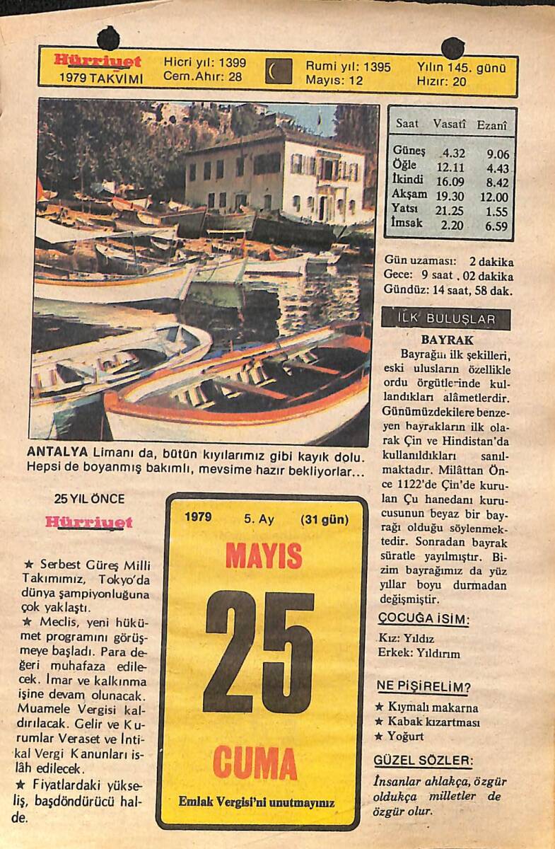 25 Mayıs 1979 Takvim Yaprağı - Doğum Günü Hediyesi EFMN14477 - 1