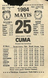 25 Mayıs 1984 Takvim Yaprağı - Doğum Günü Hediyesi EFM(N)11814 - Gökçekoleksiyon