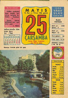 25 Mayıs 1988 Takvim Yaprağı - Doğum Günü Hediyesi EFM(N)12465 - 1