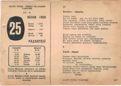 25 Nisan 1960 Ajans Türk Takvim Yaprağı (Şiirli Saatli) EFM(N)1582 - 4
